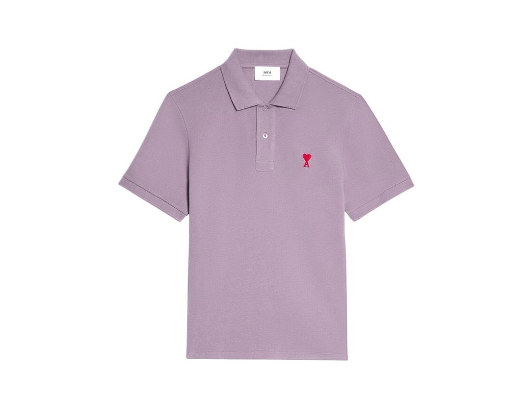 Ami Paris Ami De Coeur Polo Shirt In Organic Cotton Pique Purple
