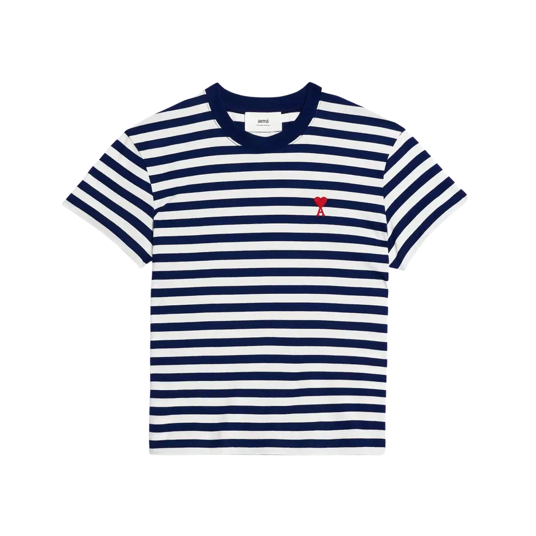 Ami Paris AMI de Coeur Striped T-Shirt Nautic Blue Natural White