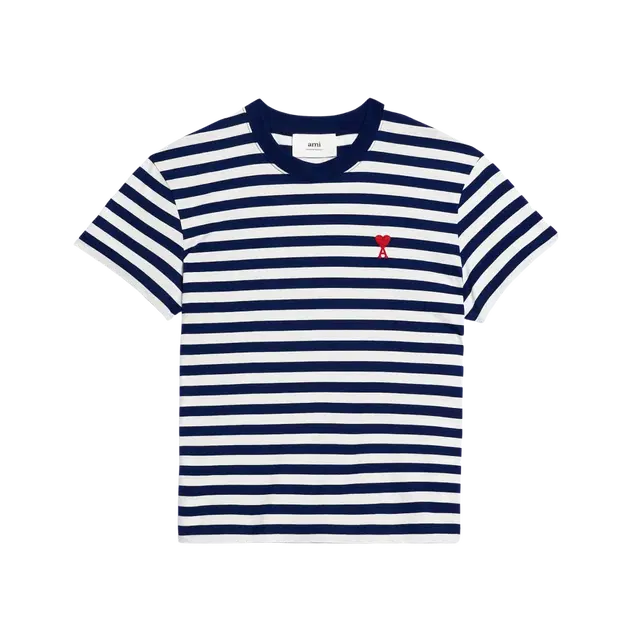 Ami Paris AMI de Coeur Striped T-Shirt Nautic Blue Natural White - view 2