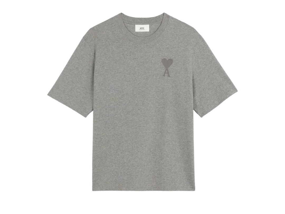 Ami Paris Ami De Coeur T-Shirt In Organic Cotton Jersey Heather Grey