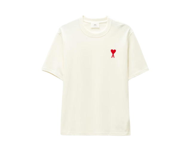 Ami Paris Ami de Coeur T-Shirt With Red Chest Embroidery Natural White - view 1