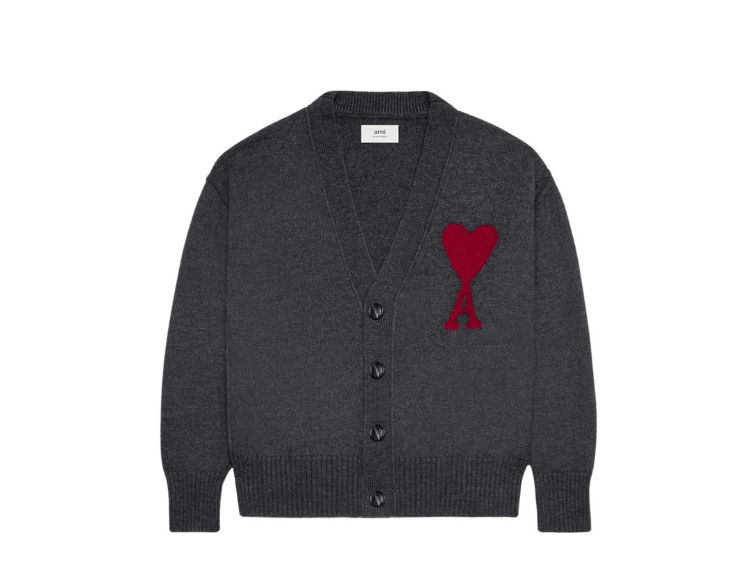 Ami Paris AMI de Coeur Wool Cardigan Anthracite Grey