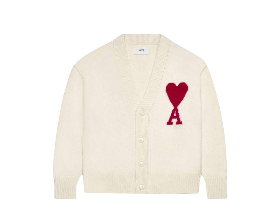 Ami Paris AMI de Coeur Wool Cardigan Cream White