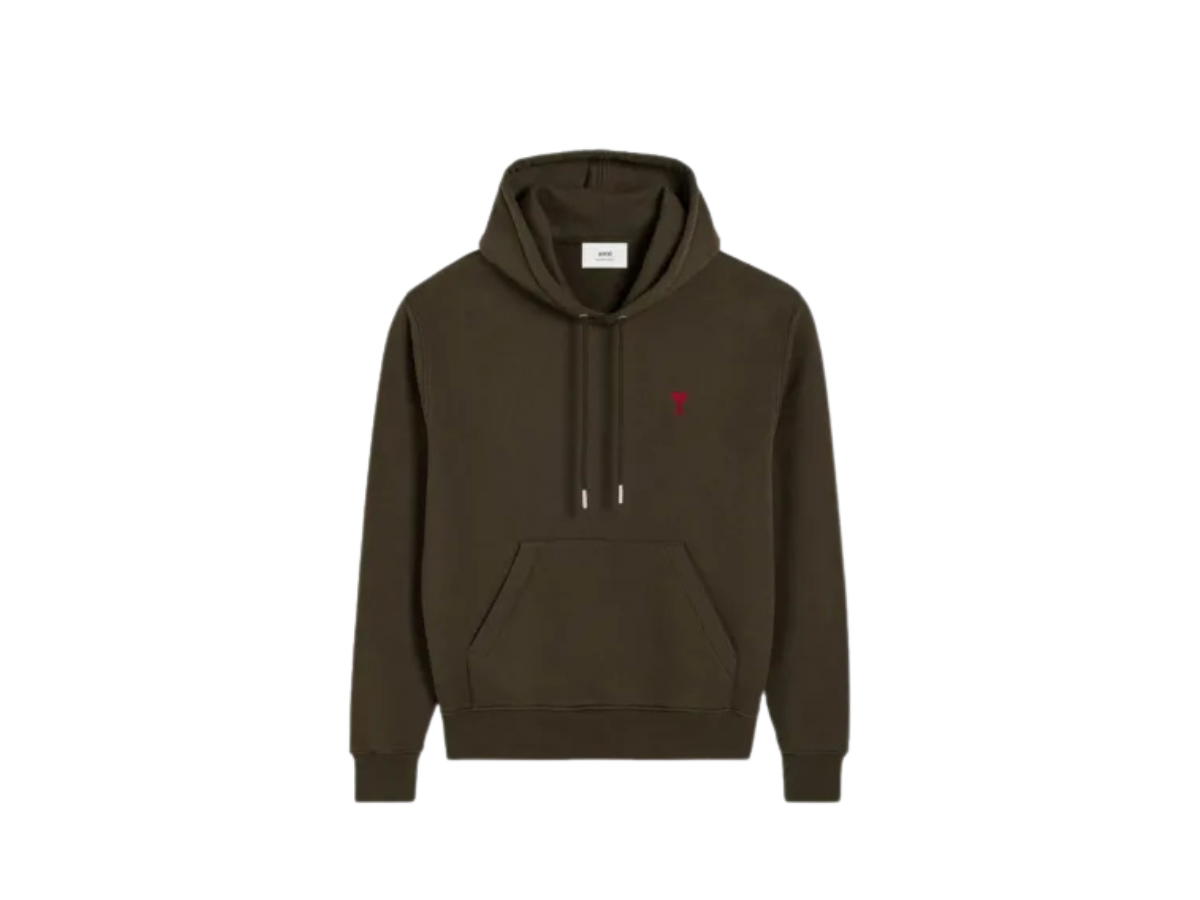 Ami Paris Ami Paris De Coeur Embroidered Hoodie Dark Brown