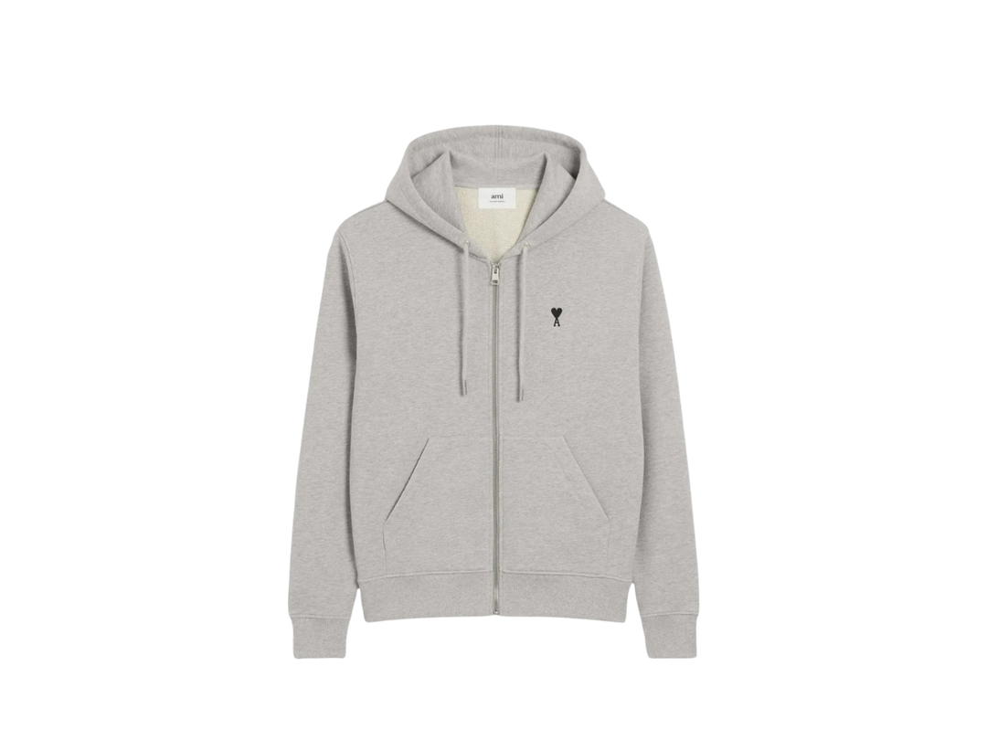 Ami Paris Ami Paris De Coeur Zip-up Hoodie Grey