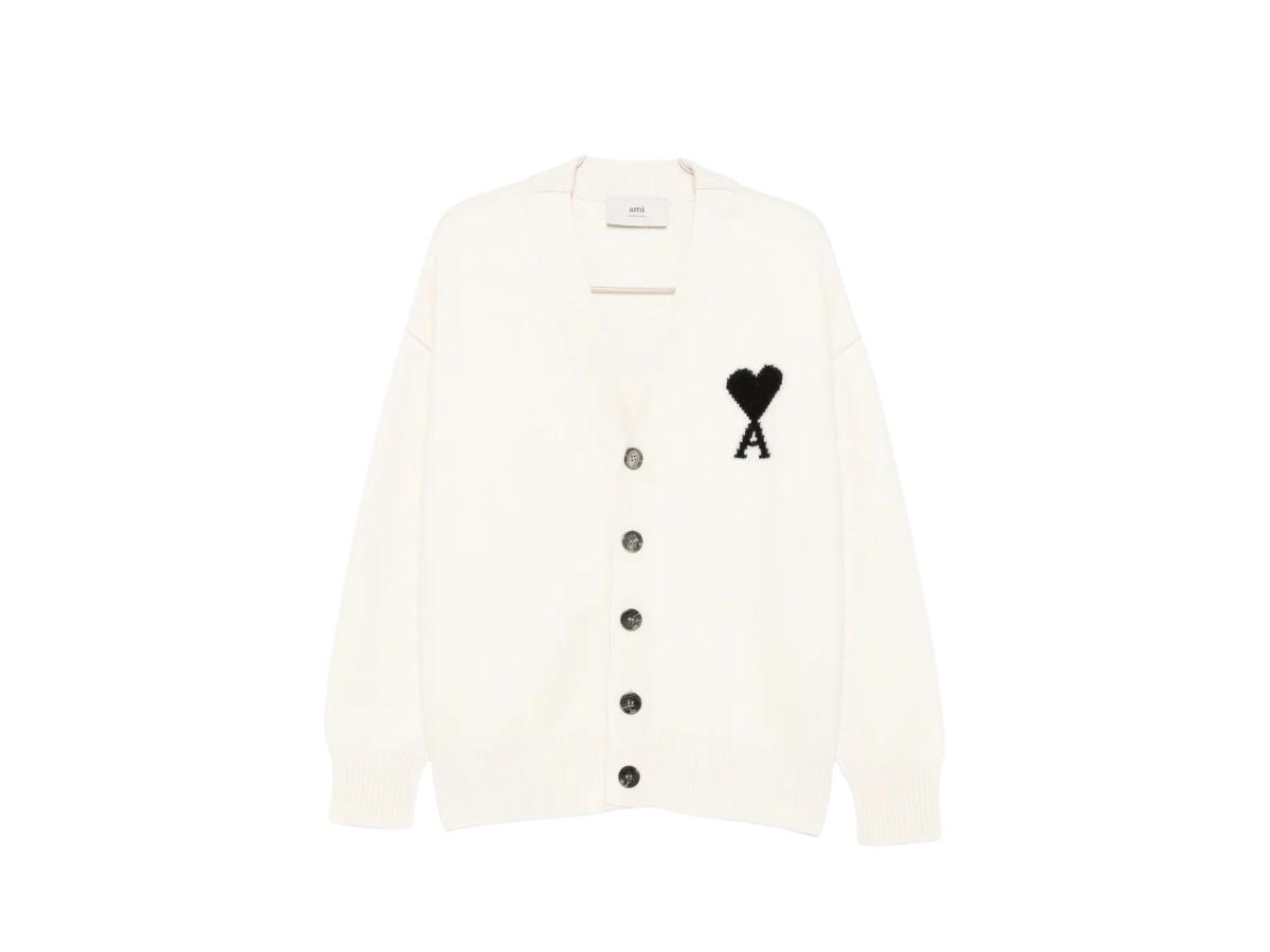 Ami Paris Ami Paris De Coeur Monogram Wool Cardigan White