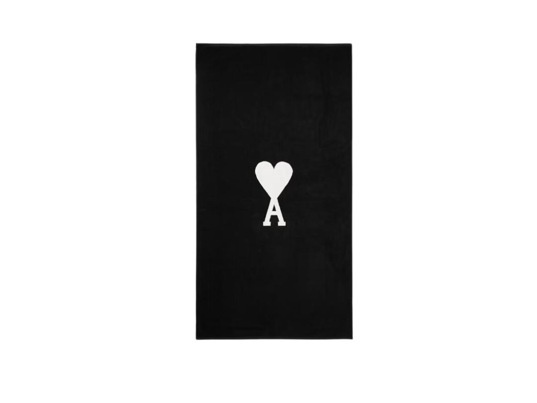 Ami Paris Ami Paris Ami De Coeur Beach Towel In Organic Cotton Chalk-Black