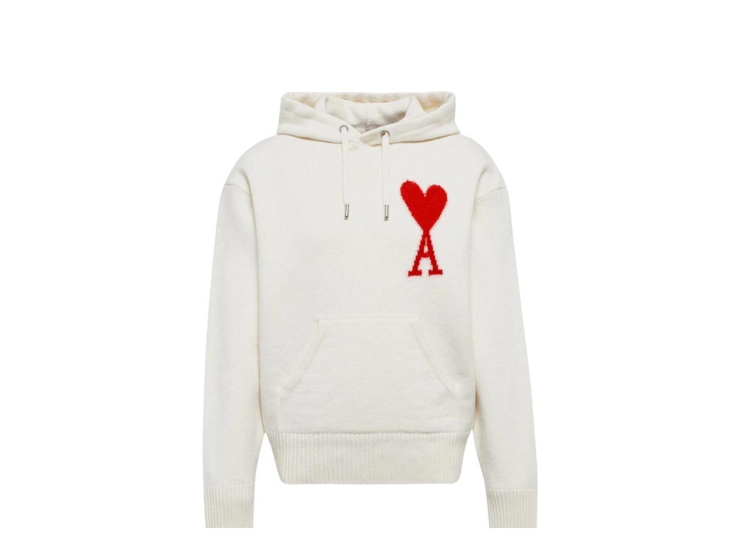 Ami Paris Ami Paris Ami de Coeur Merino Wool Knit Hoode Off White Red