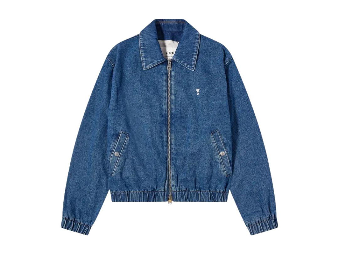 Ami Paris Ami Paris Ami De Coeur Metal Stud Zipped Jacket In Denim Used Indigo