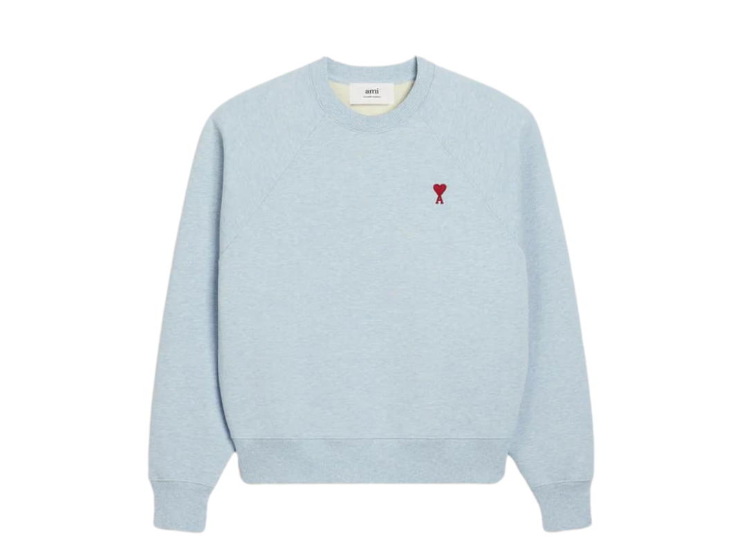 Ami Paris Ami Paris Ami De Coeur Sweatshirt In Heavy Loopback Organic Cotton Fleece Heather Cashmere Blue