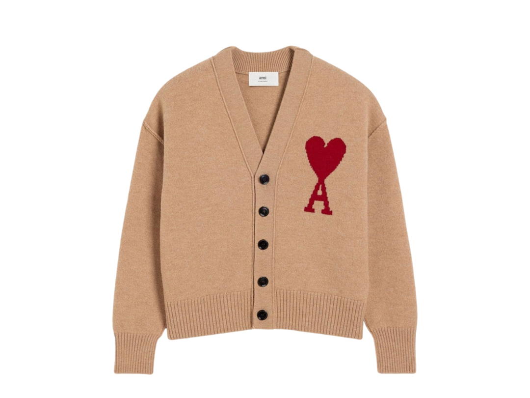 Ami Paris Ami Paris Ami de Coeur Wool Cardigan Camel