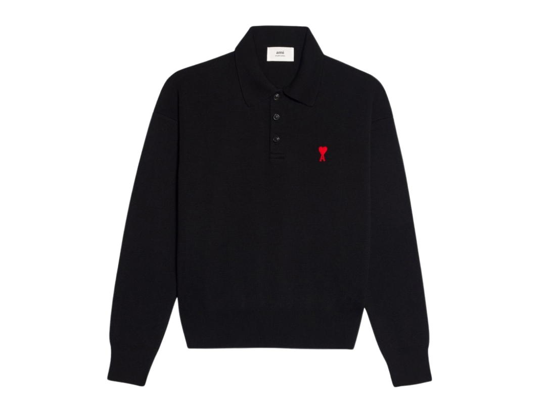 Ami Paris Ami Paris Army Small Heart Logo Wool Polo Black