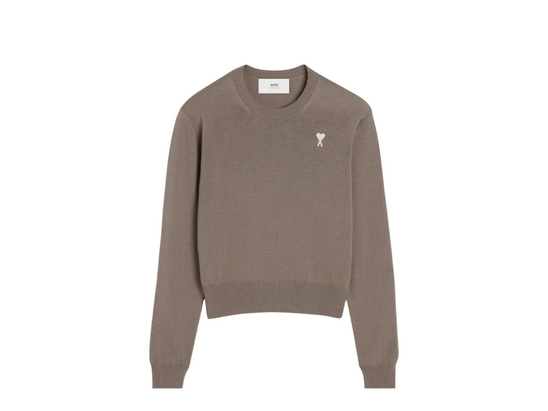 Ami Paris Ami Paris Beige Wool Ami De Coeur Crew Neck Sweater In Sweater Classic Merino Wool Ash