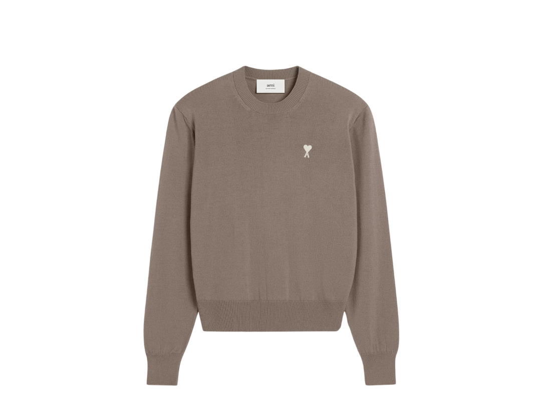 Ami Paris Ami Paris Beige Wool Ami De Coeur Crew Neck Sweater In Sweater Classic Merino Wool Ash