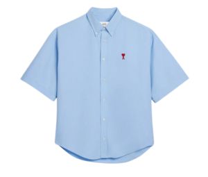 Ami Paris Boxy Fit Short Sleeve Shirt Red Ami De Coeur In Cotton Oxford Cashmere Blue
