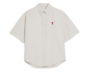 Ami Paris Boxy Fit Short Sleeve Shirt Red Ami De Coeur In Striped Cotton Oxford Chalk-Blue Cashmere