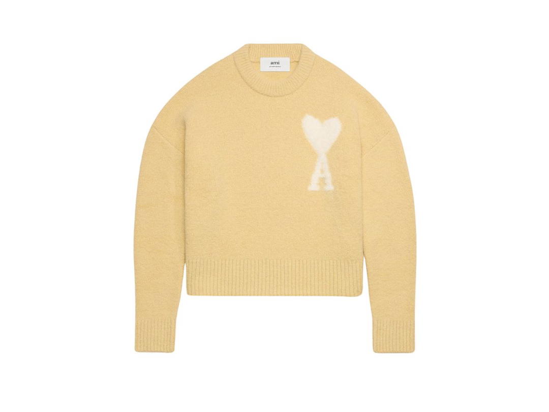Ami Paris Ami Paris Cloudy Wool Ami De Coeur Sweater In Hairy Alpaca Knit Vanilla Cream-Ivory