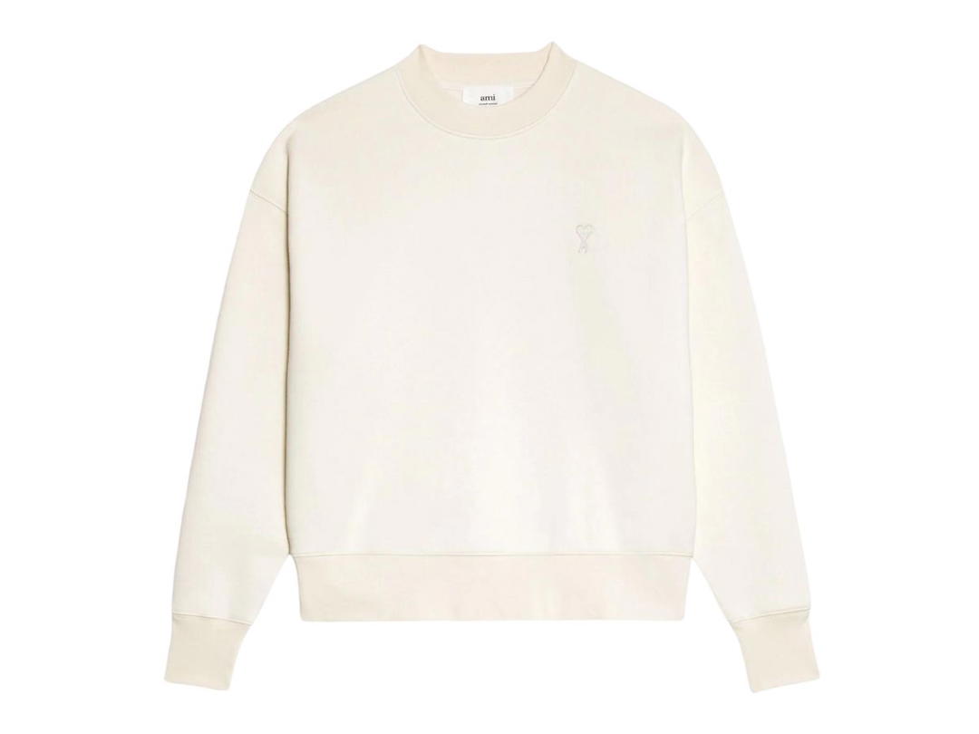 Ami Paris Ami Paris De Coeur Sweatshirt In Heavy Brushed Organic Cotton And Recycled Polyester Fleece Off-White