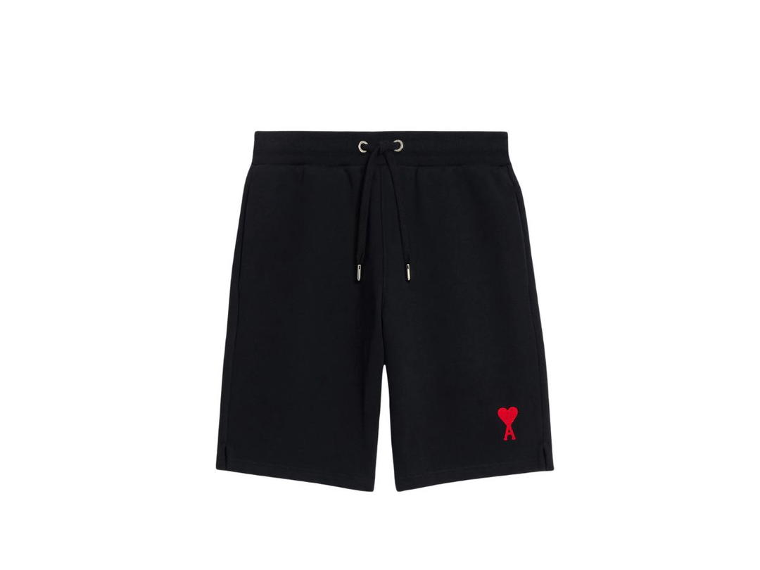 Ami Paris Ami Paris De Coeur Track Shorts In Heavy Loopback Organic Cotton Fleece Black Red