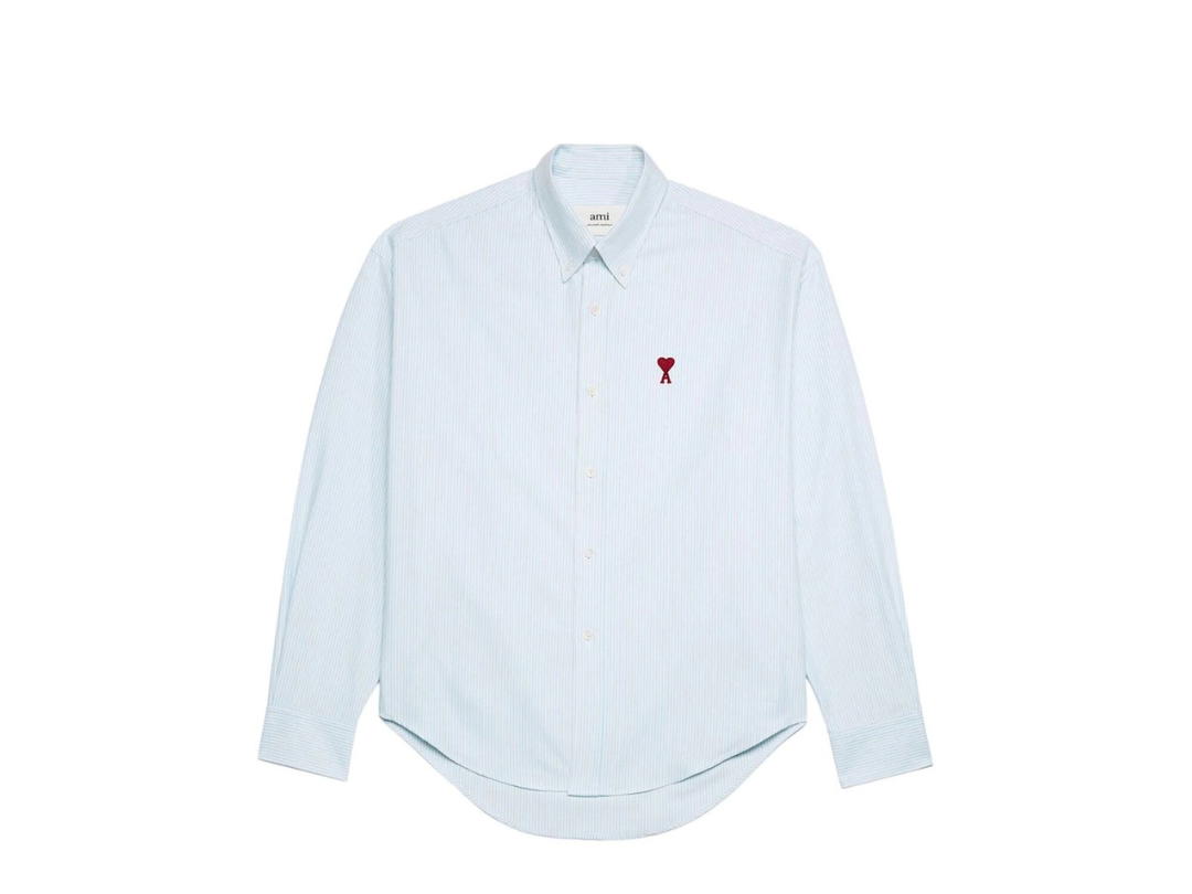 Ami Paris Ami Paris logo-embroidered striped cotton shirt Light Blue