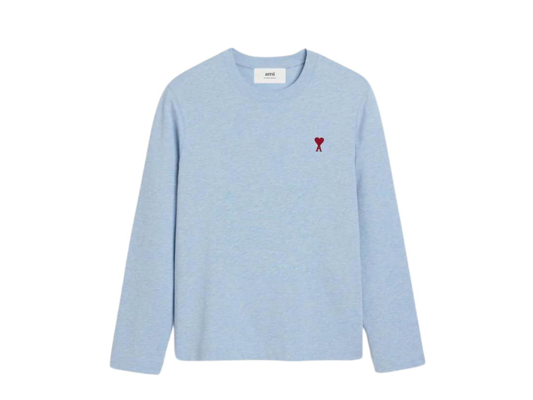 Ami Paris Ami Paris Long Sleeve Ami Alexandre Mattiussi T-Shirt In Heavy Organic Cotton Jersey Heather Cashmere Blue