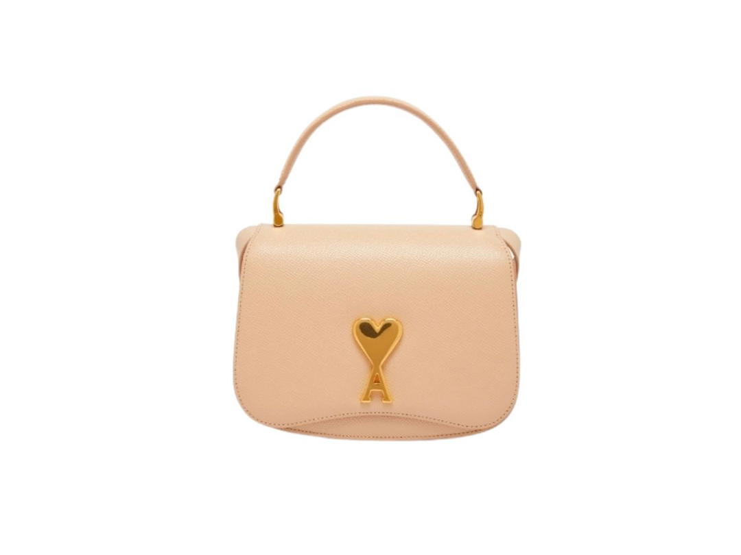 Ami Paris Ami Paris Mini Paris Paris Bag In Grained Leather With Metal Hardware Nude Pink