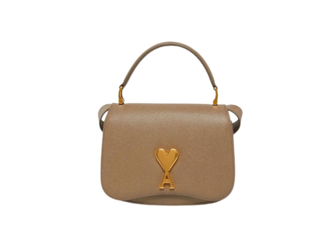 Ami Paris Ami Paris Mini Paris Paris Bag In Grained Leather With Metal Hardware Taupe