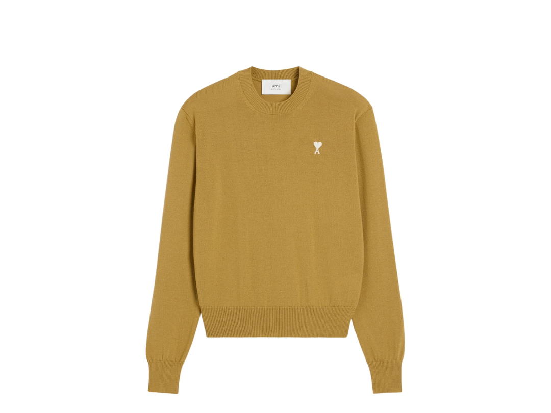 Ami Paris Ami Paris Mustard Wool Ami De Coeur Crew Neck Sweater In Sweater Classic Merino Wool Havana