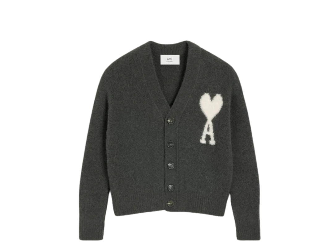 Ami Paris Ami Paris Off-White Ami de Coeur Cardigan Dark Grey