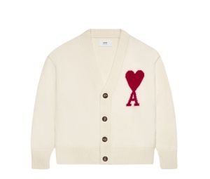 Buy Ami Paris Red Ami De Coeur Cardigan In Felted Merino Wool Off-White-Red at Sasom – Authentic and Ready to Ship