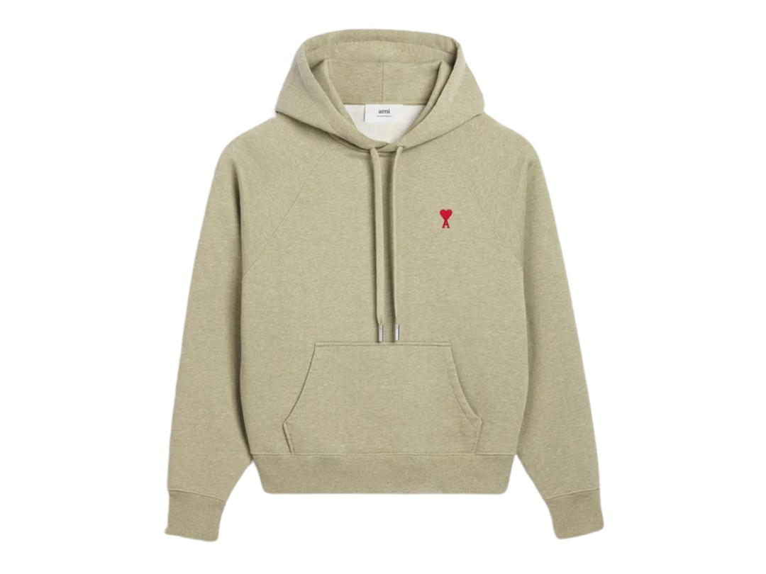 Ami Paris Ami Paris Red Ami De Coeur Chest Embroidery Ami De Coeur Hoodie In Heavy Loopback Organic Cotton Fleece Heather sage