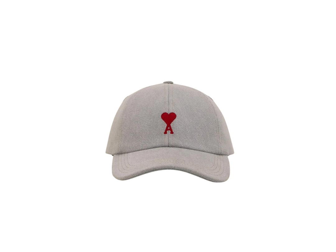 Ami Paris Ami Paris Red Ami De Coeur Embroidery Cap In Used Javel Grey Denim