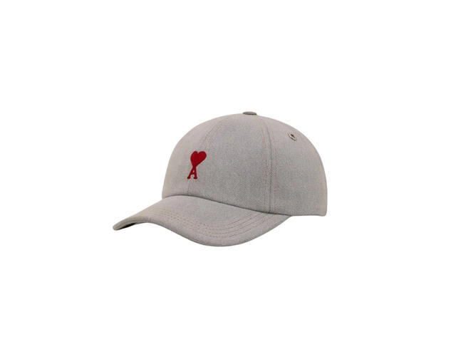 Ami Paris Ami Paris Red Ami De Coeur Embroidery Cap In Used Javel Grey Denim - view 2