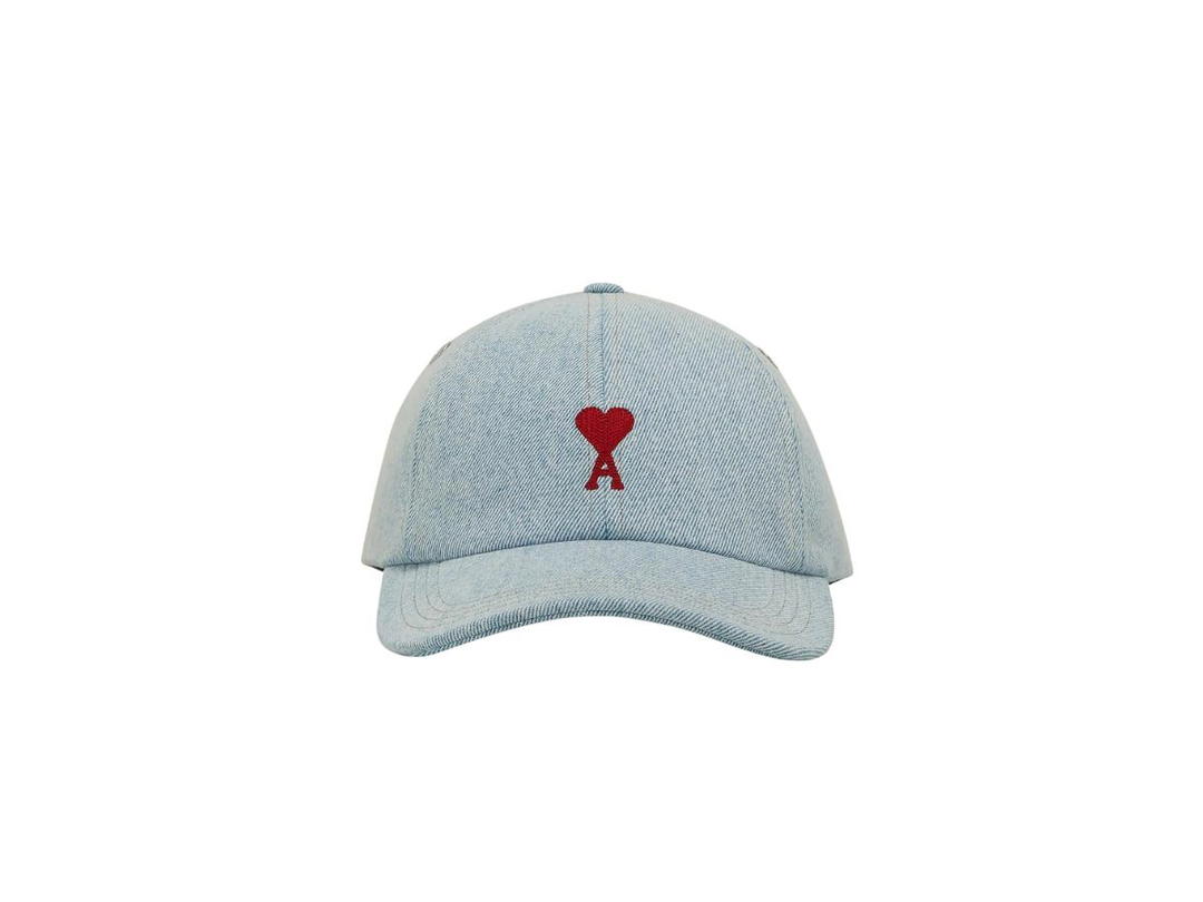 Ami Paris Ami Paris Red Ami de Coeur Embroidery Cap In Used Javel Indigo Denim Bleached Blue