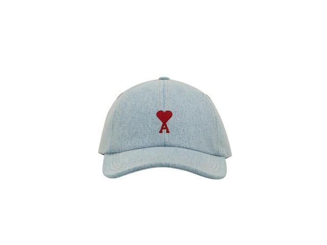 Ami Paris Ami Paris Red Ami de Coeur Embroidery Cap In Used Javel Indigo Denim Bleached Blue - view 1
