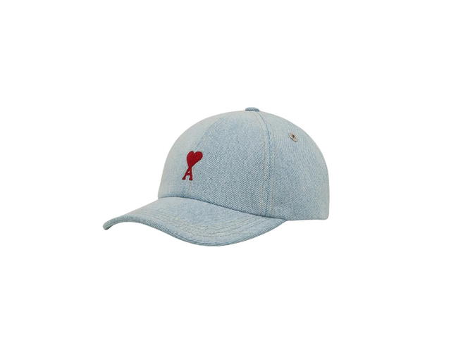 Ami Paris Ami Paris Red Ami de Coeur Embroidery Cap In Used Javel Indigo Denim Bleached Blue - view 2