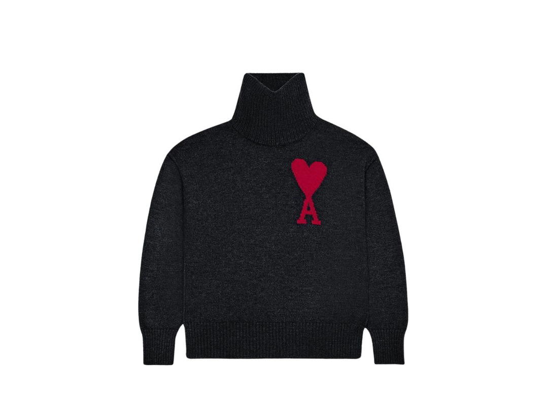 Ami Paris Ami Paris Red Ami De Coeur Sweater In Felted Merino Wool Black-Red