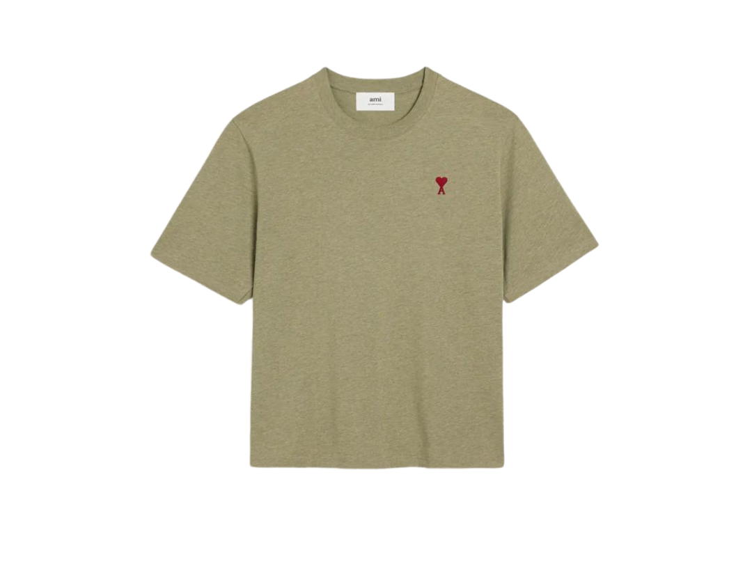 Ami Paris Ami Paris Red Ami De Coeur T-Shirt In Heavy Jersey Organic Cotton Heather Sage