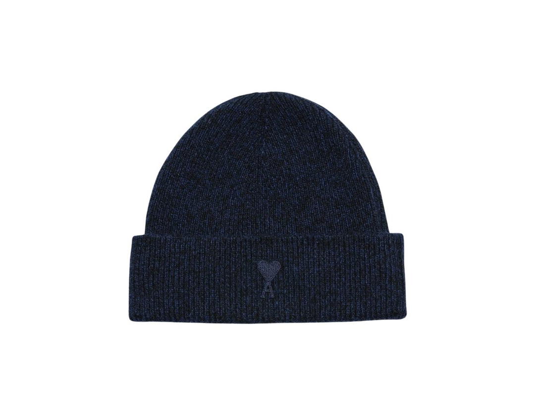 Ami Paris Ami Paris Tonal Ami De Coeur Beanie In Classic Cashmere Night Blue