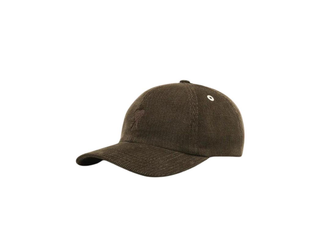Ami Paris Ami Paris Tonal Ami De Coeur Embroidery Cap In Cotton Curduroy Velvet Dark Coffee