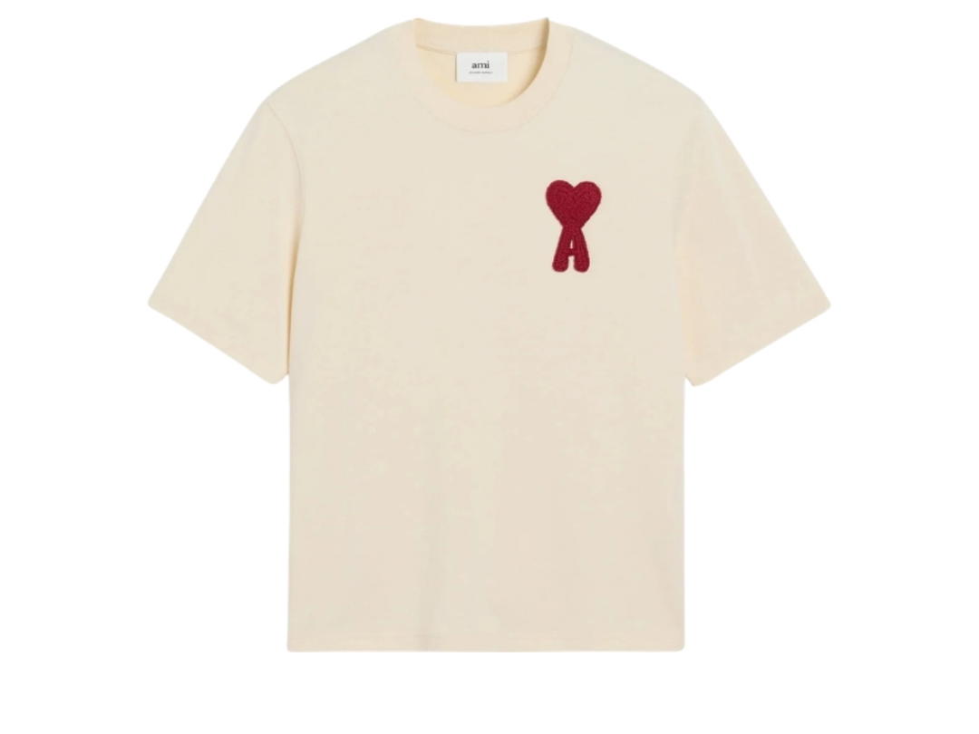 Ami Paris Ami Paris De Coeur Patch Cotton T-Shirt Cream Red