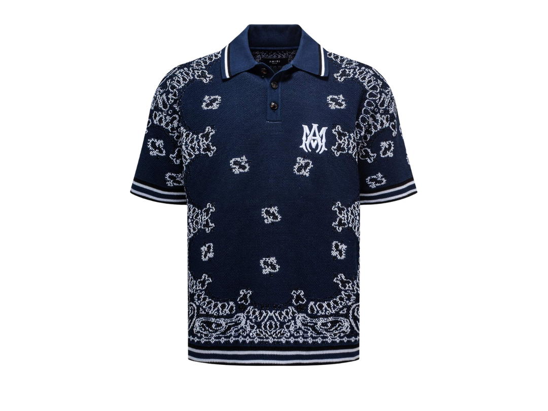 AMIRI AMIRI Bandana Knitted Polo T-Shirt Blue