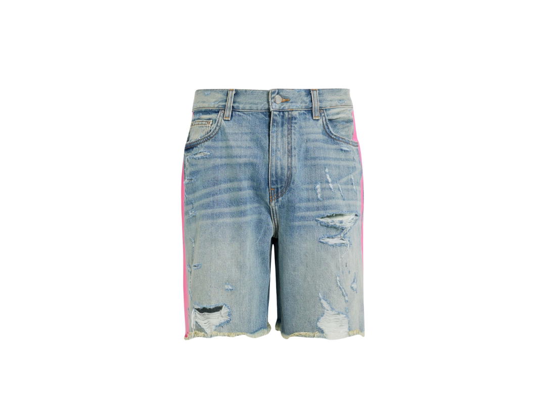 AMIRI AMIRI Denim Thrasher Track Shorts Indigo and Pink