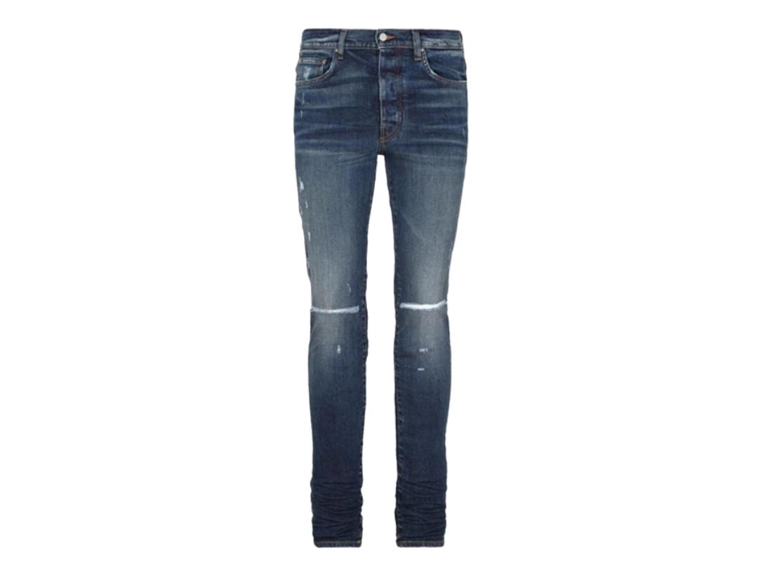 AMIRI AMIRI Faded Distressed Skinny Jeans Deep Classic Indigo