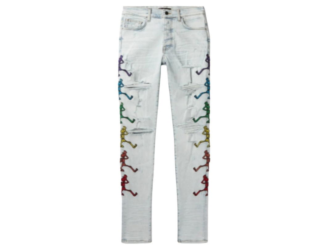 AMIRI AMIRI Grateful Dead Skinny-Fit Embroidered Distressed Stretch-Denim Jeans