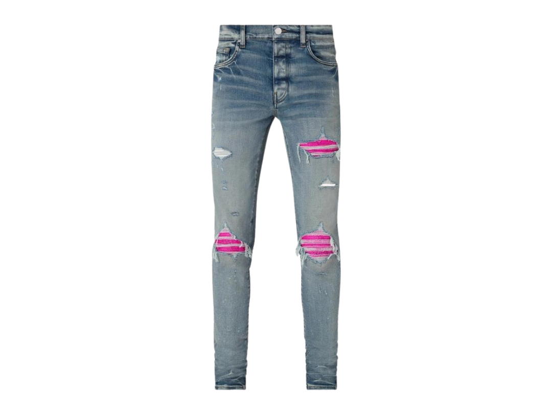 AMIRI AMIRI MX1 Cracked Pink Leather Patched Jean