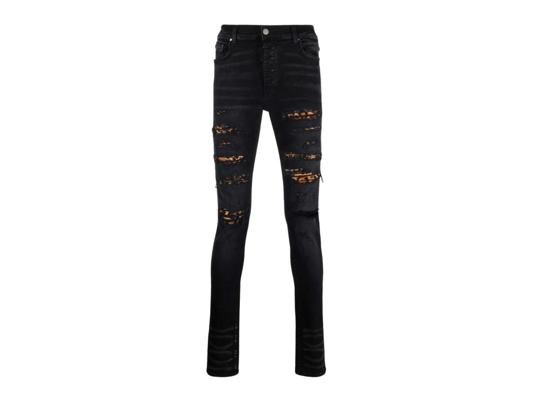 AMIRI AMIRI MX1 Mid Rise Skinny Jeans Leopard Print Black