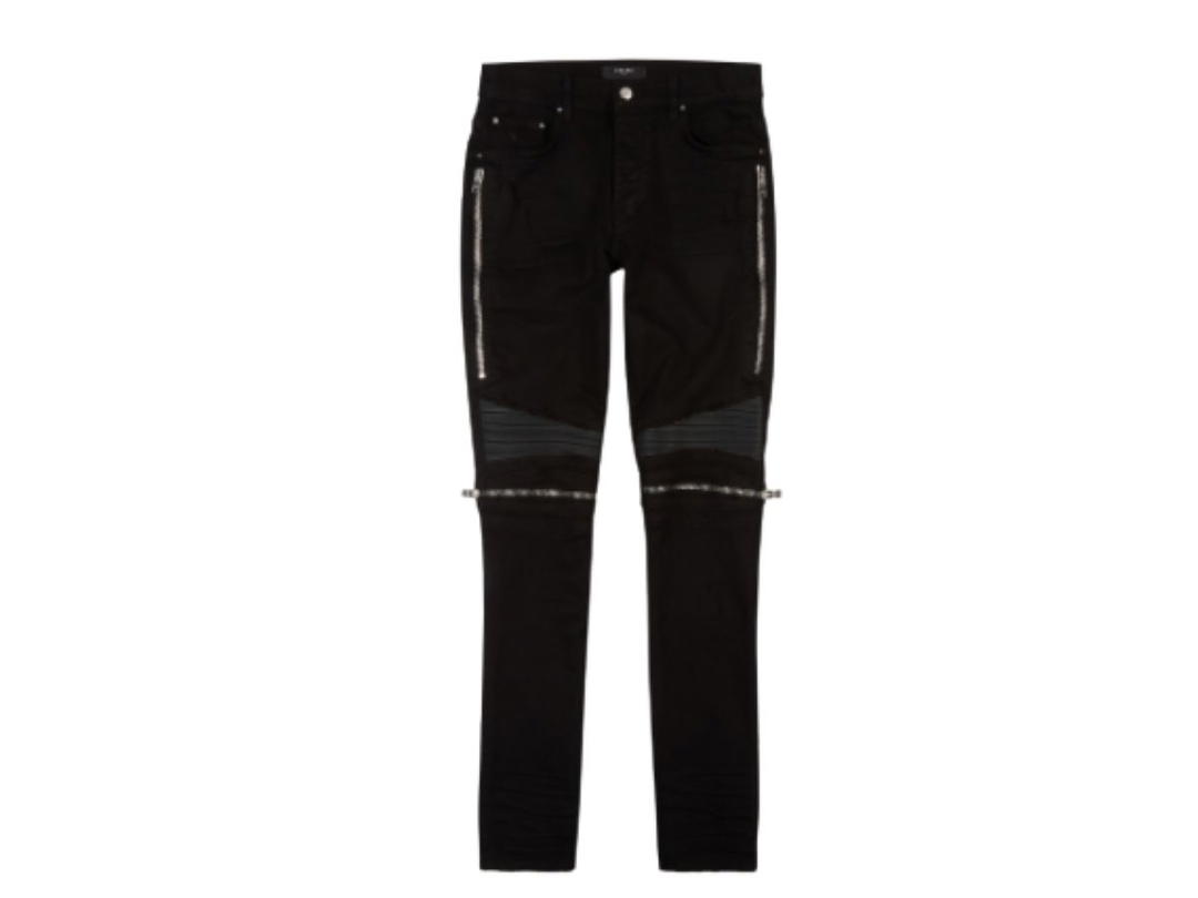 AMIRI AMIRI Mx2 Skinny-fit Leather-panelled Distressed Stretch-denim Jeans In Black