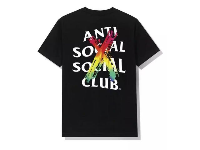 Anti Social Social Club Anti Social Social Club DS AW20 ASSC White Logo Cancelled Rainbow Black Tee in hand - view 1