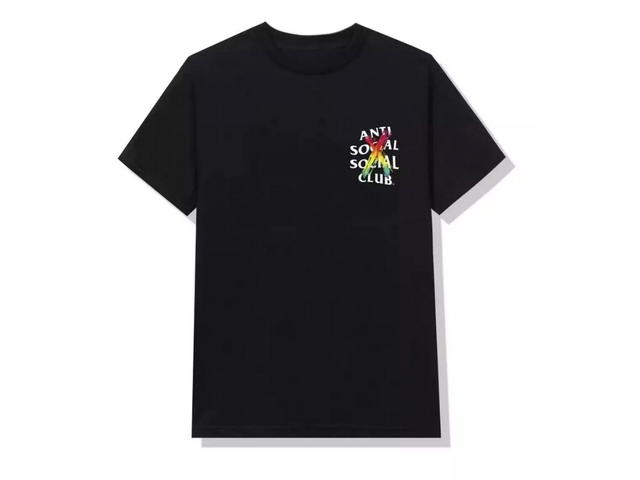 Anti Social Social Club Anti Social Social Club DS AW20 ASSC White Logo Cancelled Rainbow Black Tee in hand - view 2